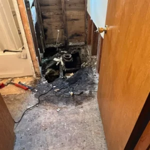 before photo water damaged bathroom
